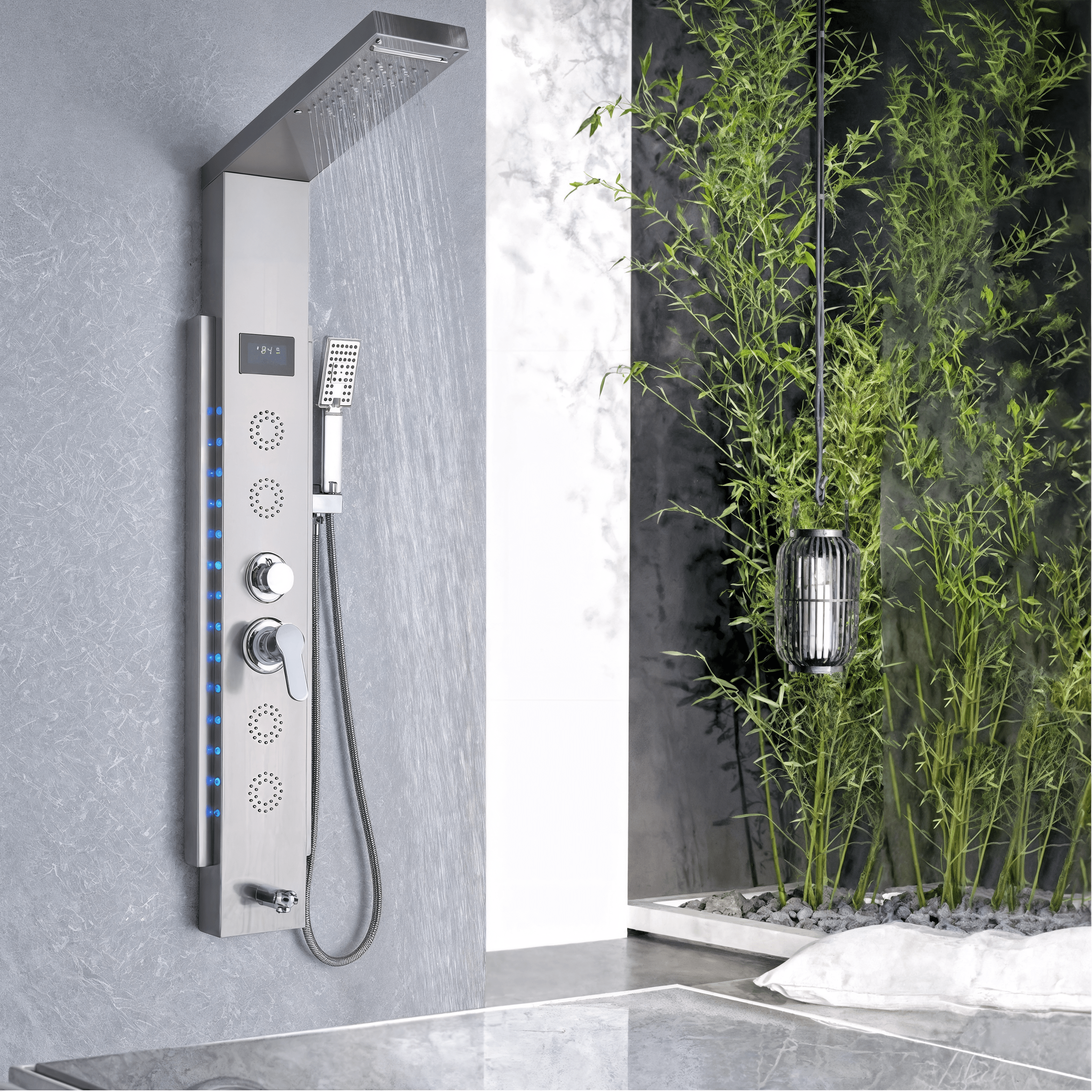 Colonne de Douche Hydromassante à Affichage Digital LED – Cascade & Massage | Maison Ondine