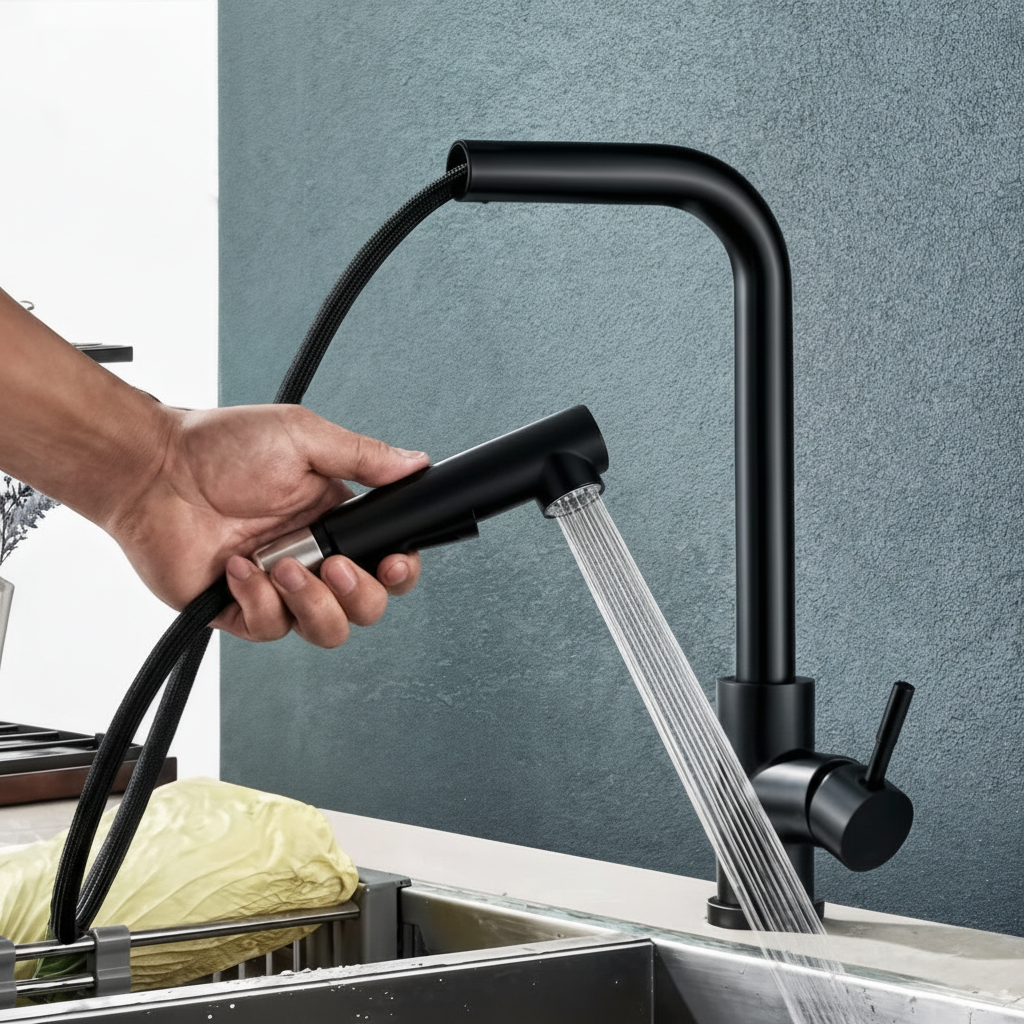 Robinet de Cuisine Extractible – Flexible, 2 Modes, Corps Inox Noir Mat | Maison Ondine