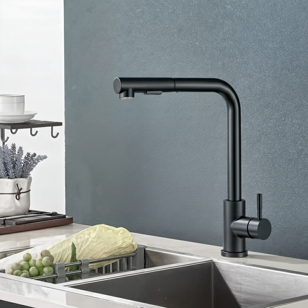 Robinet de Cuisine Extractible – Flexible, 2 Modes, Corps Inox Noir Mat | Maison Ondine